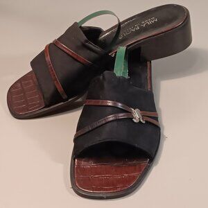 Mila Paoli women's Made in Italy Leather Low Block Heel Slide Sandals sz 9.5 B